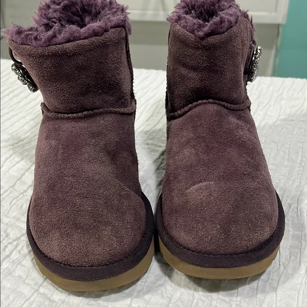 Uggs boots‎ Women's Suede Ankle Boots - Purple Mini Bailey Button Gem Classic